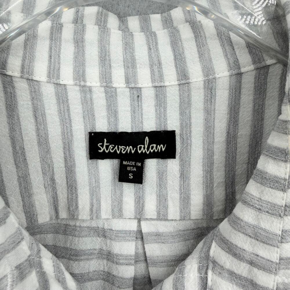 Steven Alan Gray White Stripe Waist Wrap Button Up 100% Cotton 3/4 Sleeve Top - Picture 11 of 11
